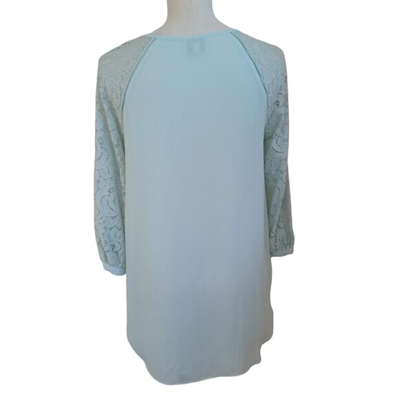 Haute Hippie Tribe Top Woven Chiffon Lace Sleeves Tie Neckline Womens XS - Picture 15 of 16